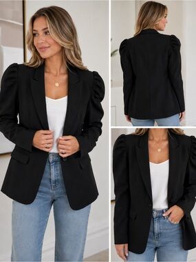 Cinq à Sept Black Puff Sleeve Blazer